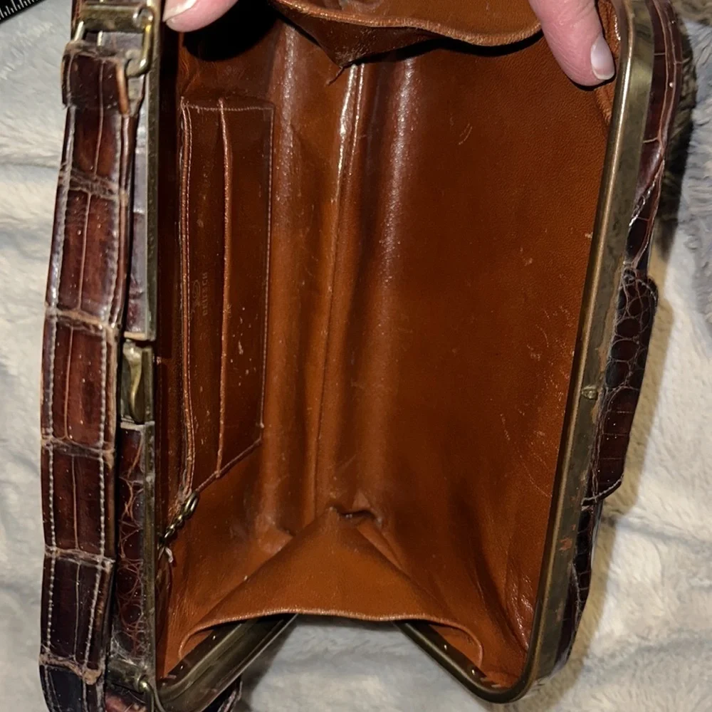 Very Authentic Crocodile Satchel Purse with Antique Gold Color Clasp & Hardware